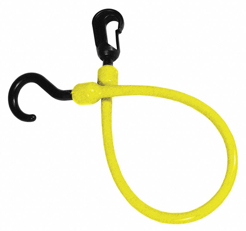 Bungee Cord, Carabiner, 24 In.L, Yellow
