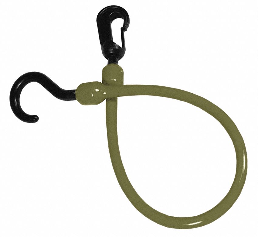 Bungee Cord, Carabiner, 18 In.L, Camo Green