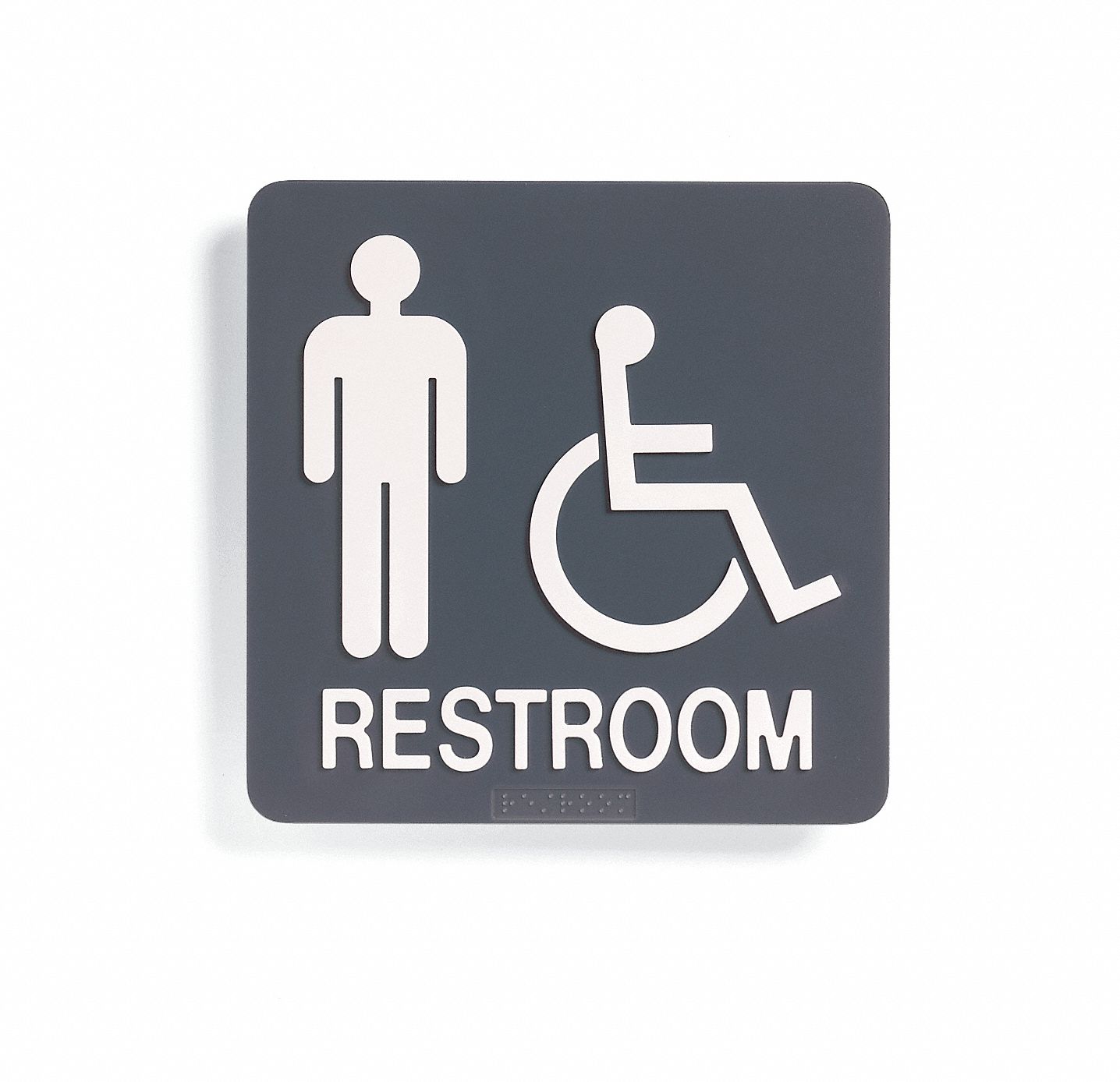 Restroom Sign, 8 x 8In, WHT/R, Restroom, ENG