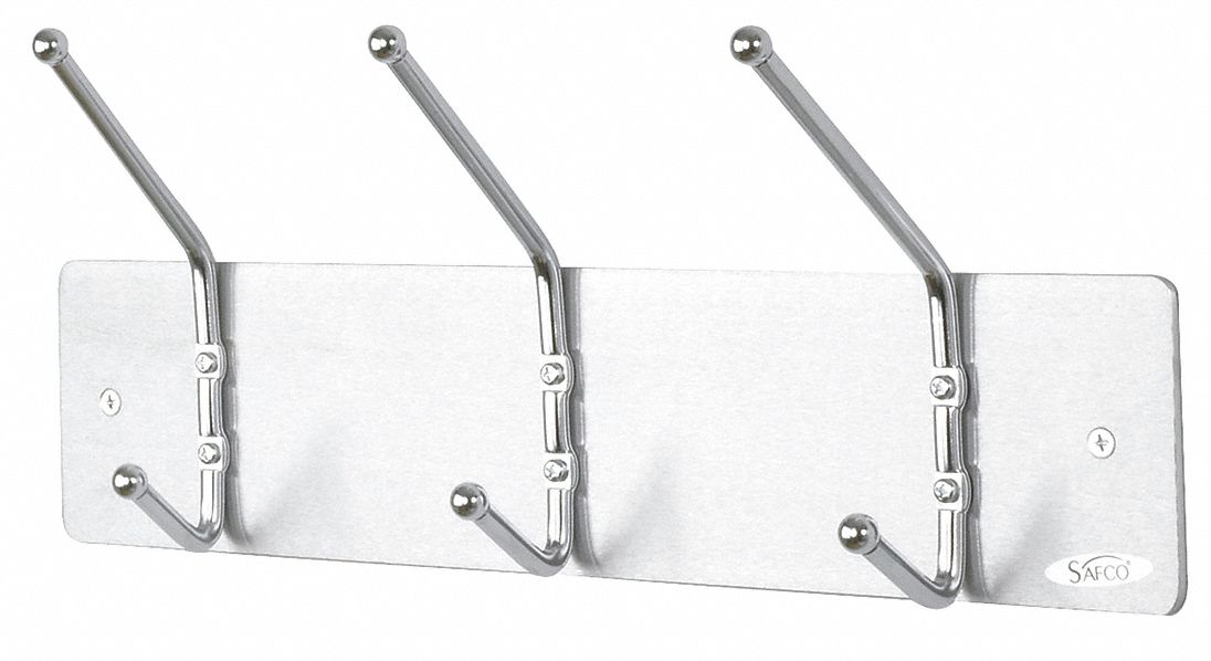 3 Hook Coat Rack, 7Hx18W, Satin Aluminum