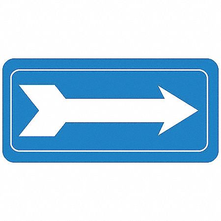 Directional Sign, 7 x 20In, WHT/BL, PLSTC