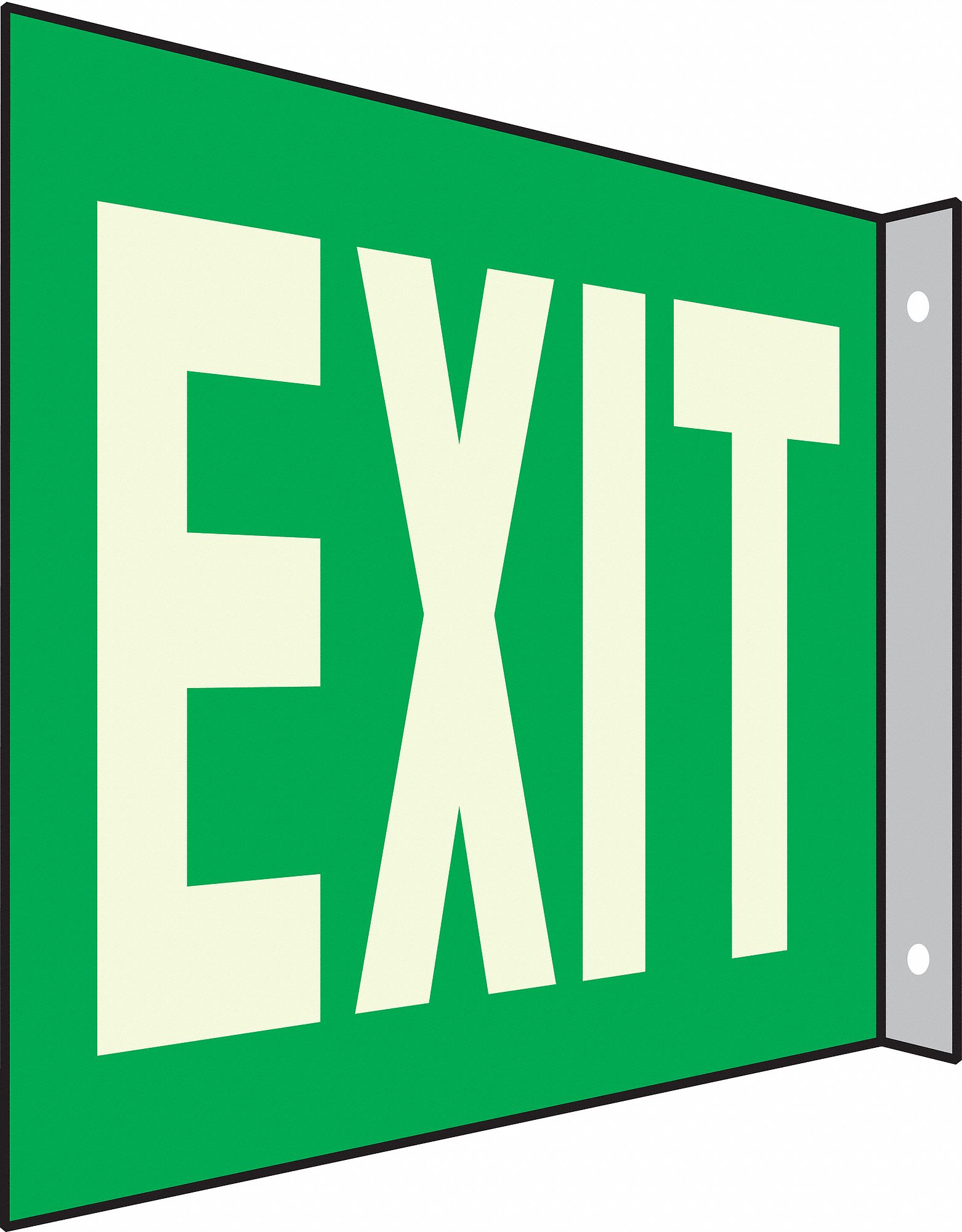 Exit Sign, 7 x 10In, WHT/GRN, Exit, ENG, Text