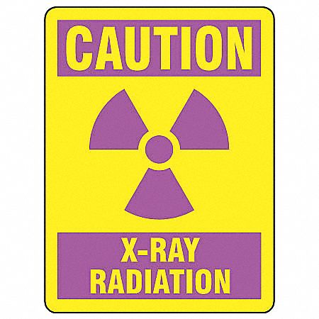 Caution Radiation Sign, 10 x 7In, Pink/YEL