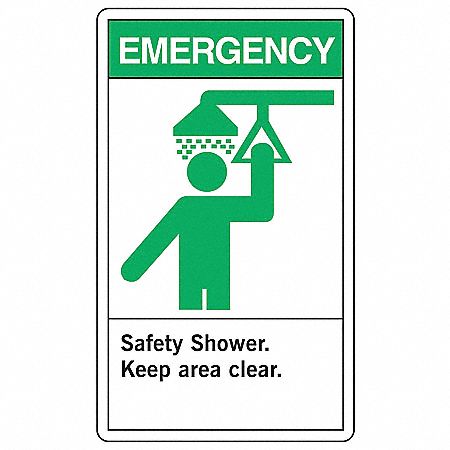 Safety Shower Sign, 14 x 10In, ENG, SURF