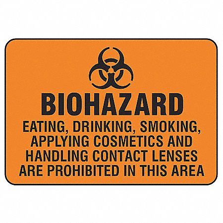 Biohazard Sign, 7 x 10In, BK/ORN, PLSTC