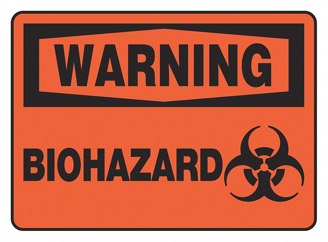 Warning Biohazard Sign, 7 x 10In, BK/ORN