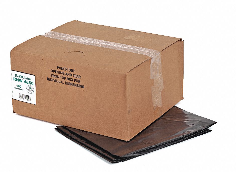 Recycled Can Liner, 45 gal., Black, PK100