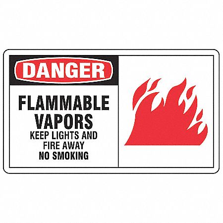 Sign, 7x10 In, Danger Flammable Vapors