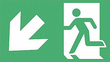 Fire Exit Sign, 8 x 4-1/2In, Glow/GRN, SYM