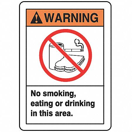 Warning No Smoking Sign, 14 x 10In, ENG