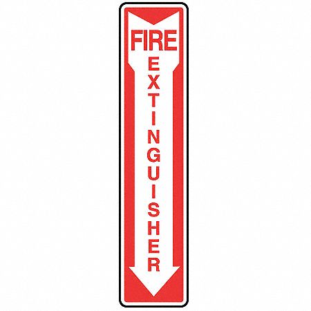 Fire Extinguisher Sign, 18 x 4In, WHT/R