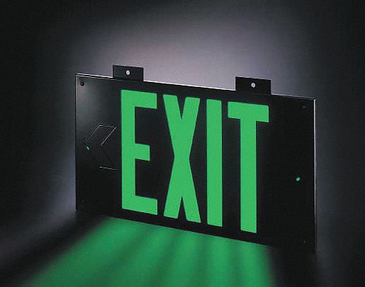 Exit Sign, 8 x 15In, GRN/BK, Metal