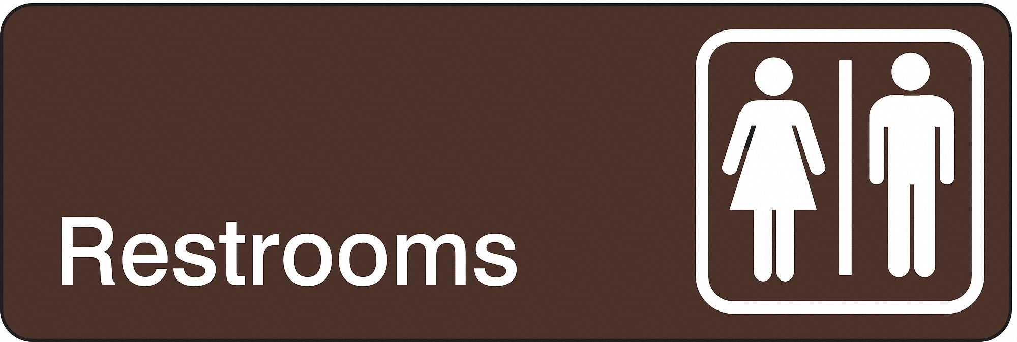 Restroom Sign, 3 x 9In, WHT/BR, ACRYL, ENG