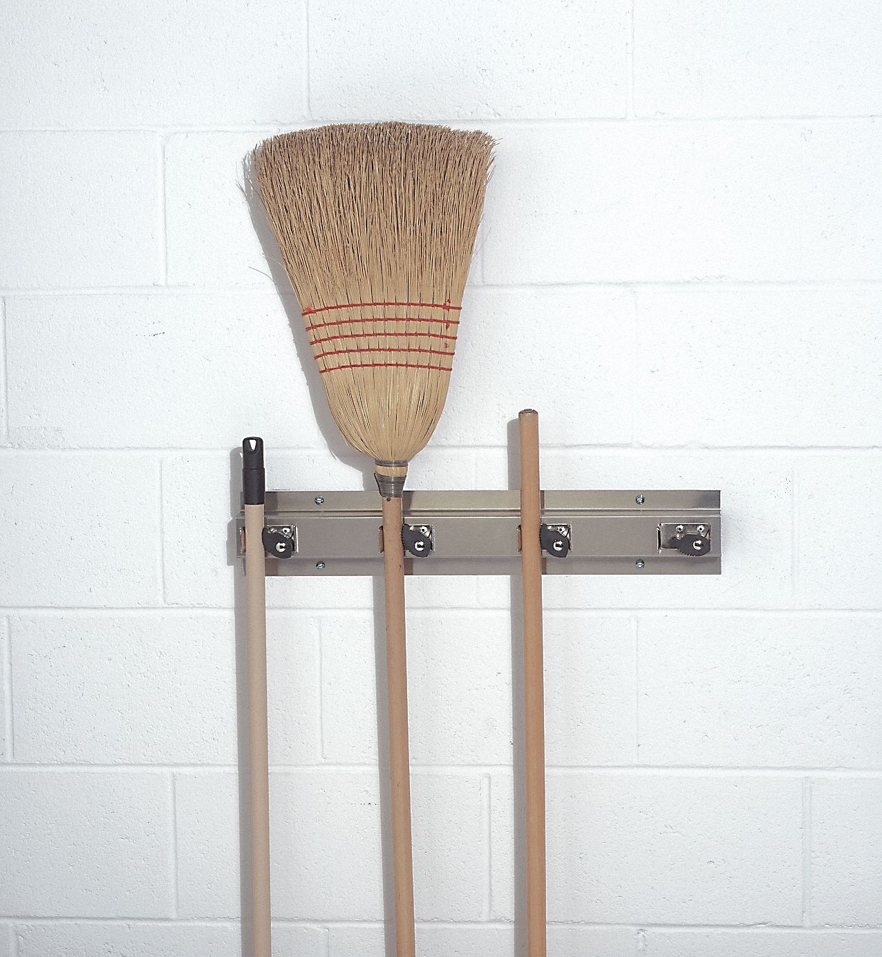 Mop/Broom Holder, Slvr, SS, Holds 4 Units