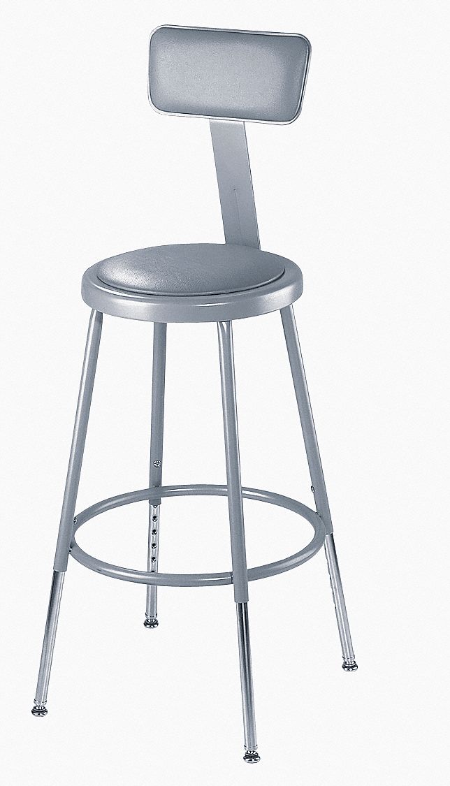 Stool, Padded, Backrest, Adjustable, Gray