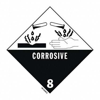 DOT Label, 4 In. H, Corrosive, PK 100