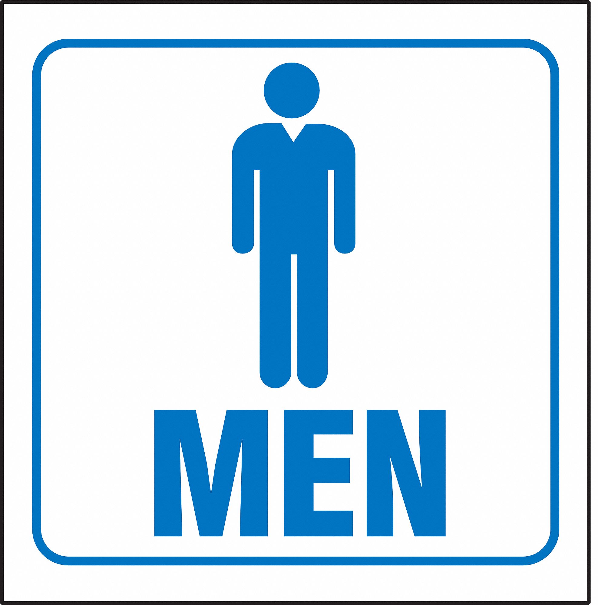 Restroom Sign, 7 x 12In, BL/WHT, Men, ENG