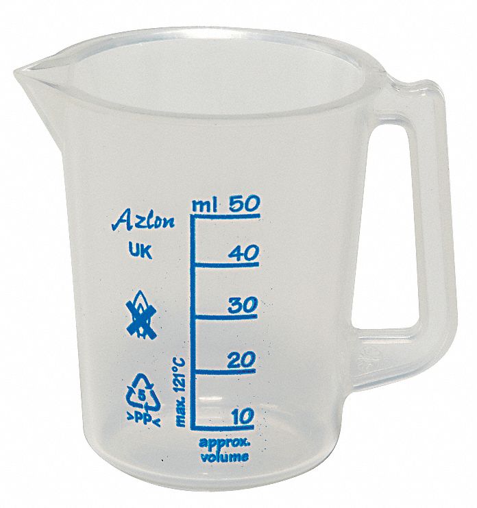 BKR W/ HNDL INTER FORM PP 50ML, PK 5