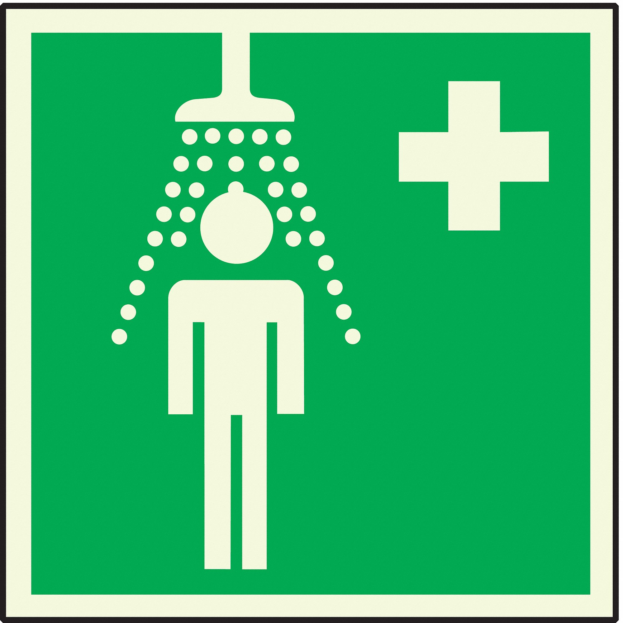Safety Shower Sign, 8 x 8In, GRN/WHT, SYM