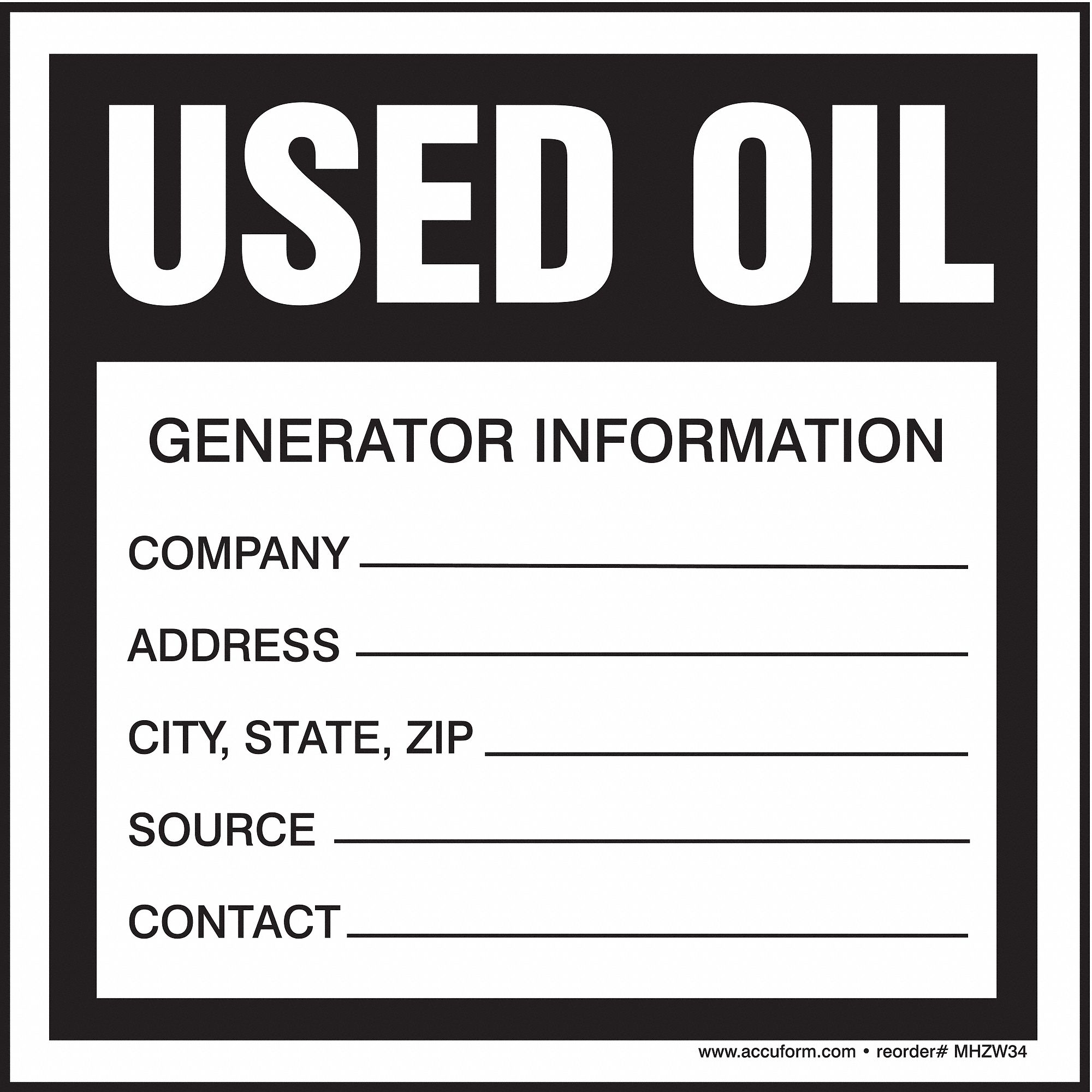 Hazardous Waste Label, White/Black, PK 100
