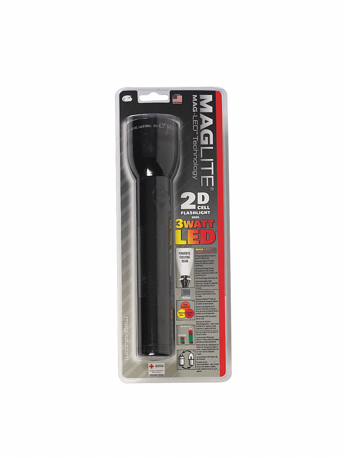 Mag-Lite Flashlight, 2 D, LED, Silver