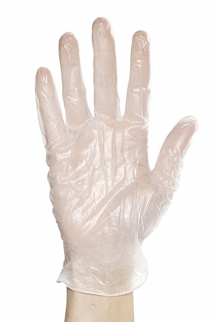 Disposable Gloves, Vinyl, L, White, PK100