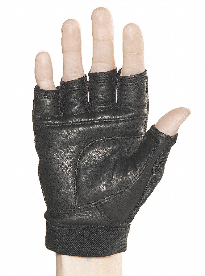 Mechanics Gloves, M, Black, Leather, PR