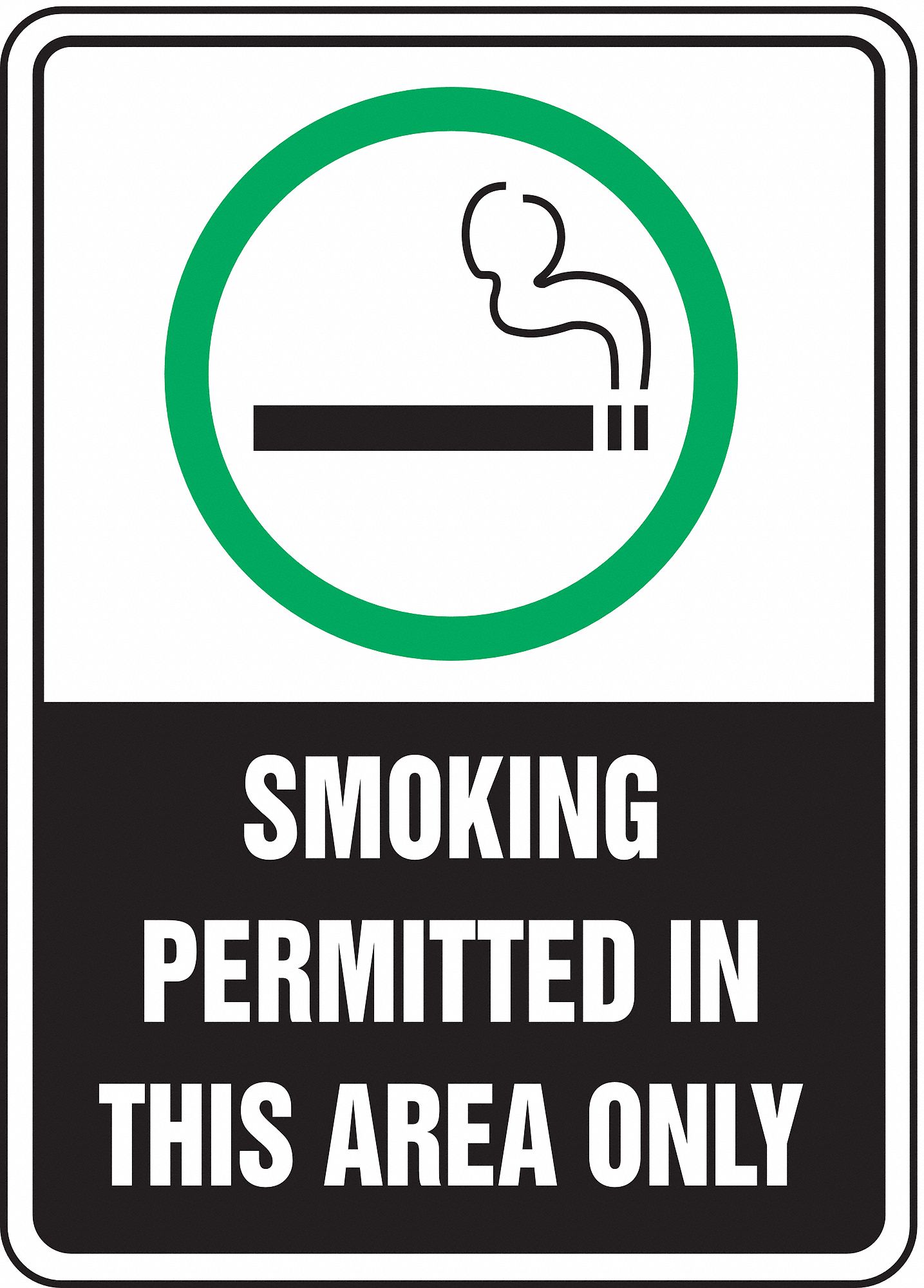 Smoking Area Sign, 10 x 7In, ENG, SURF