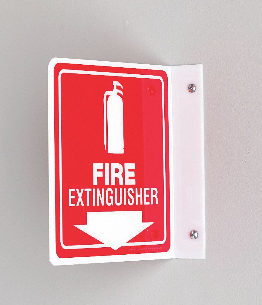 Fire Extinguisher Sign, 8 x 8In, WHT/R, PS