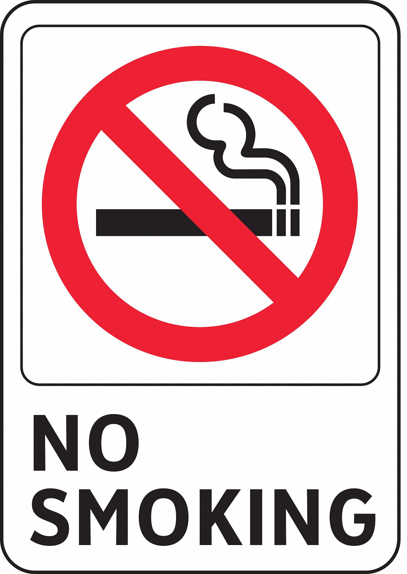 No Smoking Sign, 7 x 5In, R and BK/WHT, ENG