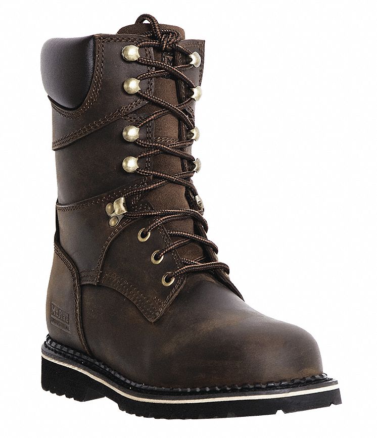 Work Boots, Pln, Mens, 9, Dark Brown, 1PR