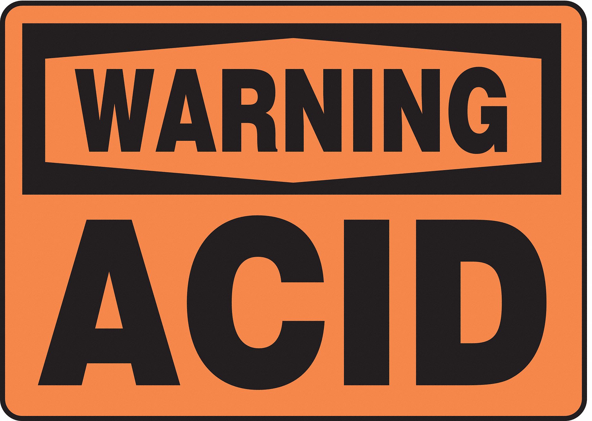 Warning Sign, 10 x 14In, BK/ORN, Acid, ENG