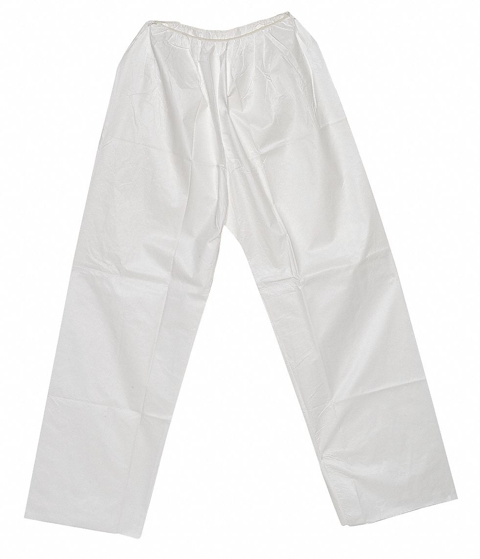 Disposable Pants, 2XL, White, Elastic Waist
