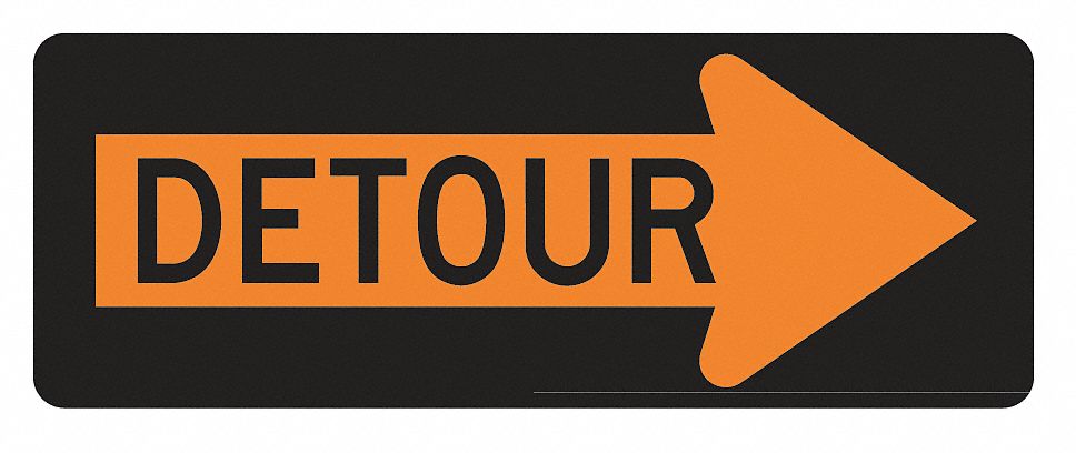 Detour Sign, 18 x 48In, BK/ORN, Detour