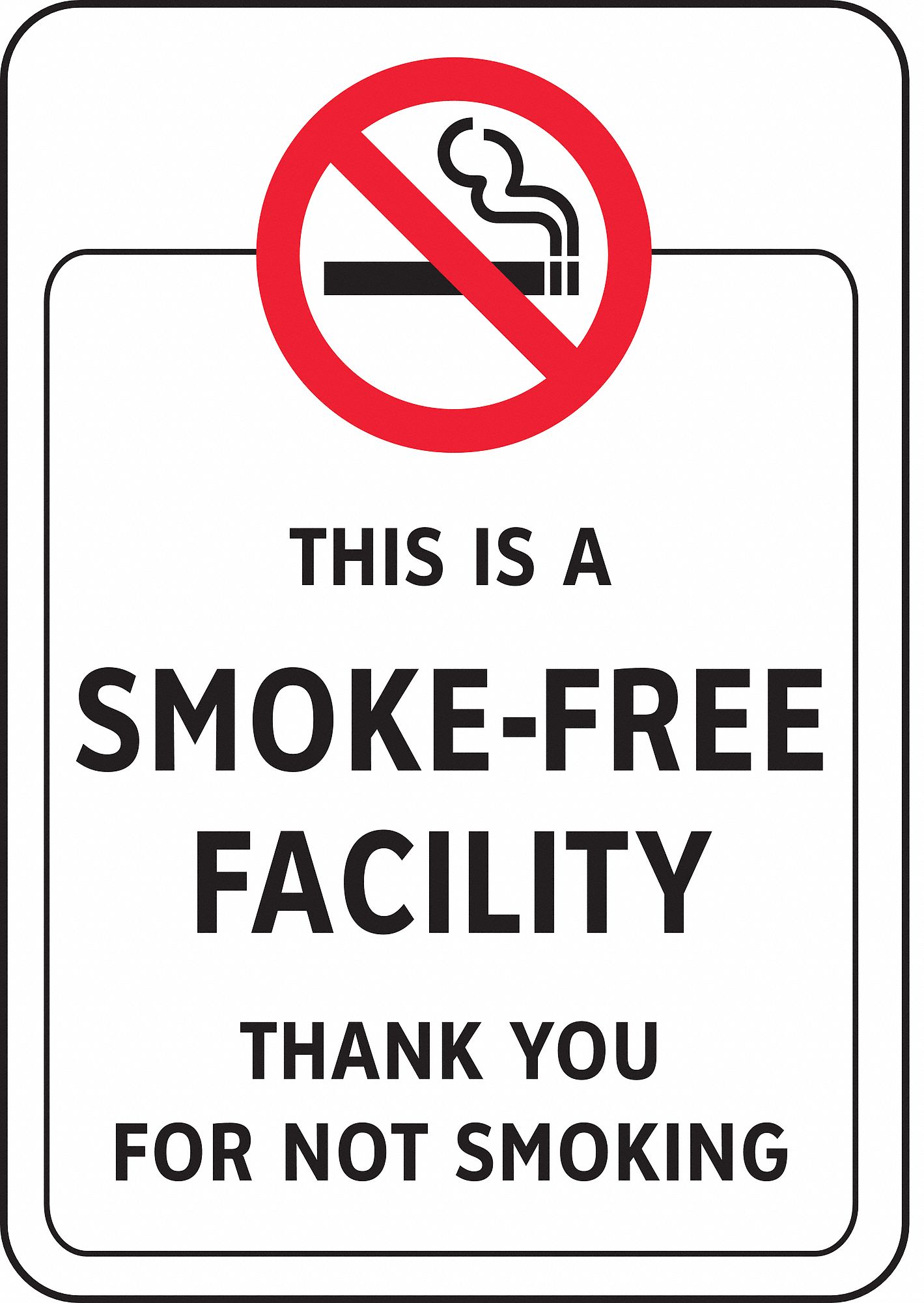 No Smoking Sign, 7 x 5In, R and BK/WHT, ENG