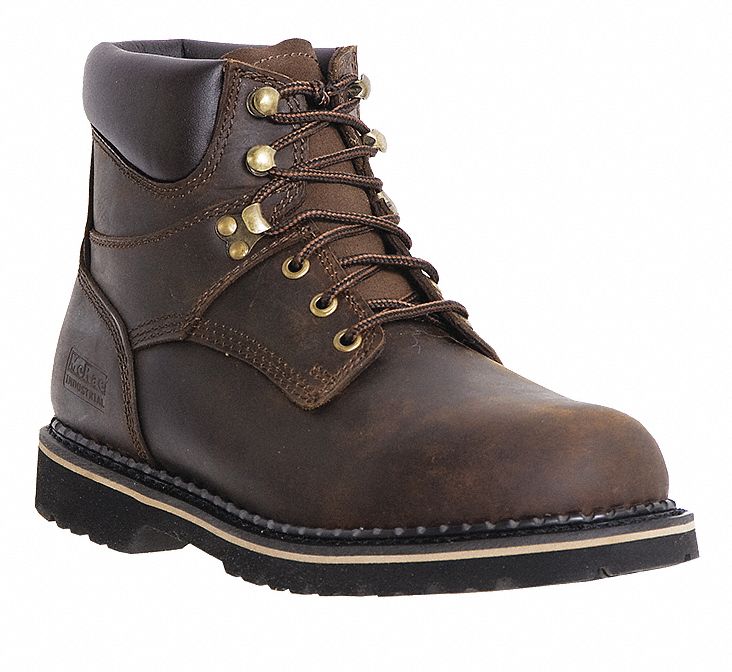 Work Boots, Pln, Mens, 8W, Dark Brown, 1PR