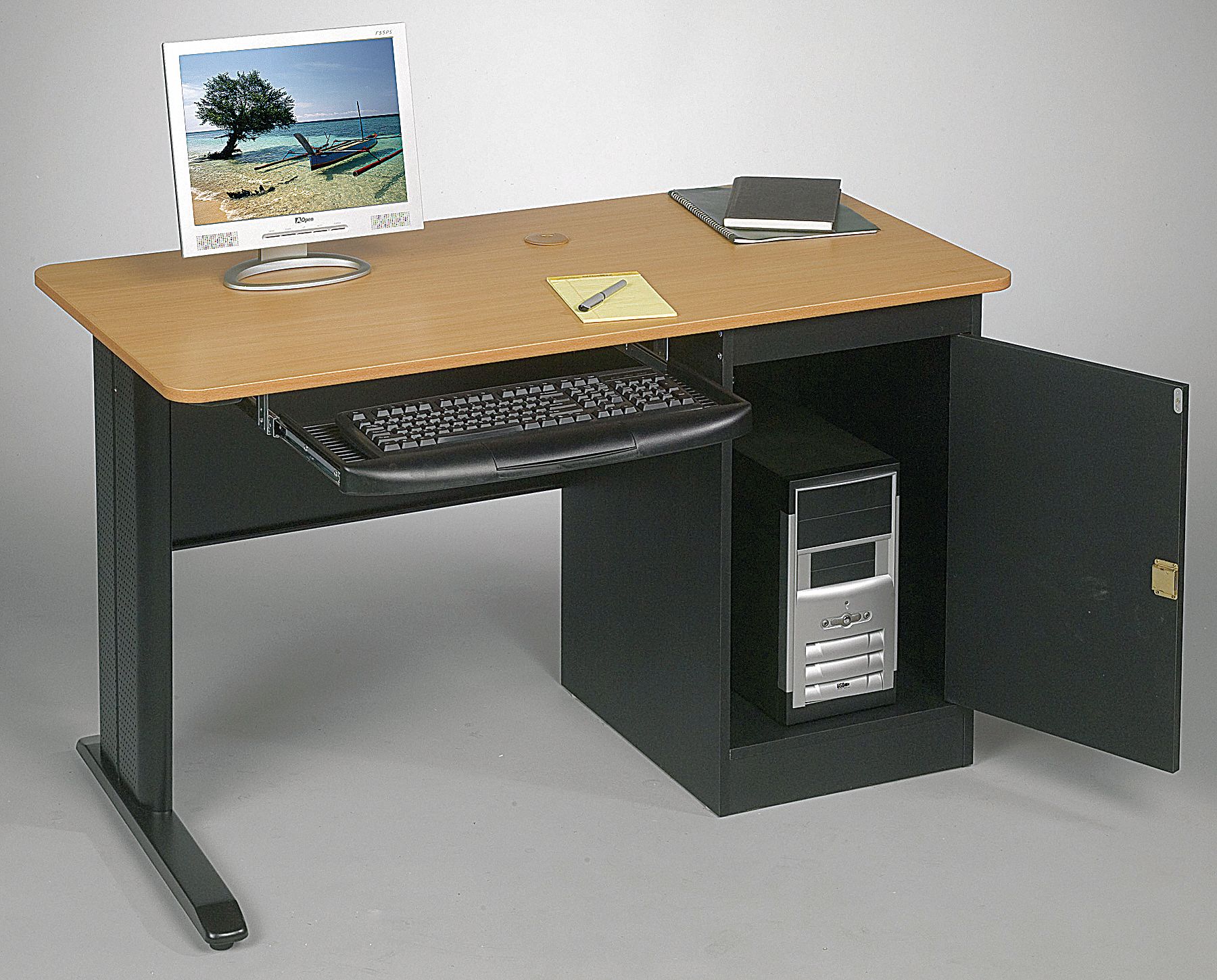 Computer Workstation, Single, 48x24, Teak