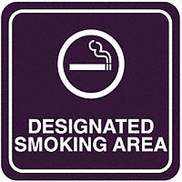 Smoking Area Sign, 5-1/2 x 5-1/2In, WHT/R
