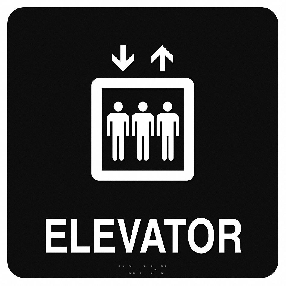 Braille Sign, 8 x 8In, WHT/BK, PLSTC, ELEV