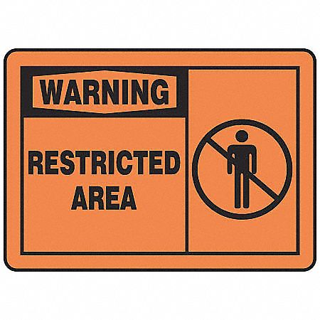 Warning Sign, 10 x 14In, BK/ORN, PLSTC, ENG