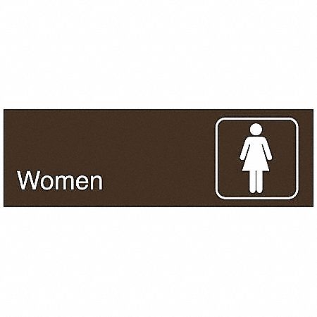 Restroom Sign, 3 x 10In, WHT/BR, PLSTC, ENG