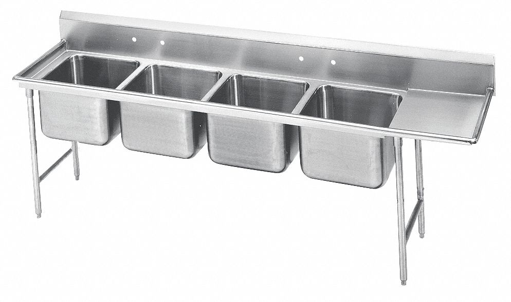 Scullery Sink, 18ga, Quad, SS, Floor Mount