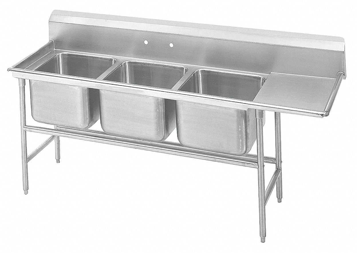 Scullery Sink, 18ga, Triple, SS, Floor Mount