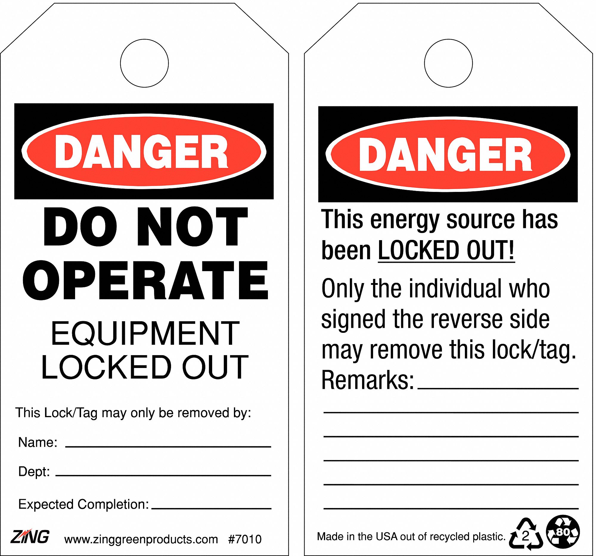 Danger Tag, 5-3/4 x 3 In, Plstc, OSHA, PK10