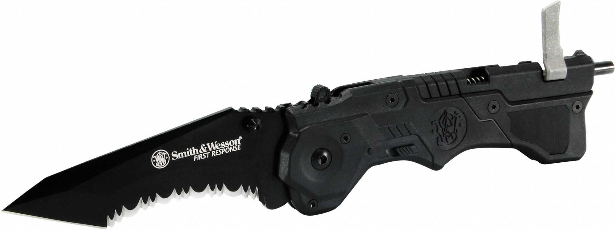 Folding Knife, Tanto, 4.8 In, Serrated, Blk
