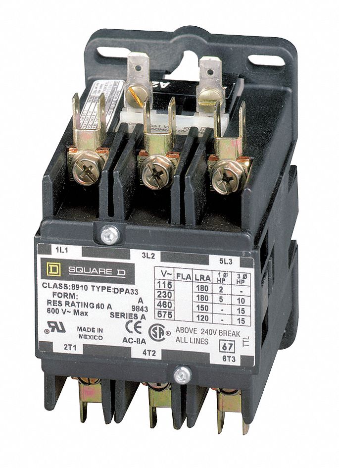 SQUARE D DP Contactor, 120VAC, 60A, Open, 3P   Magnetic Contactors 