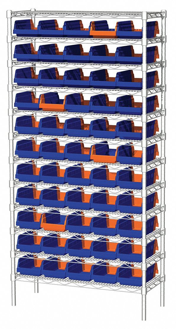 AKRO MILS Bin Shelving, Wire, 36X14, 60 Bins, Blue   Bin Shelving 